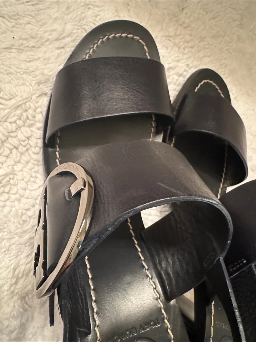 Tory Burch Navy Leather Slingback Heeled Sandals